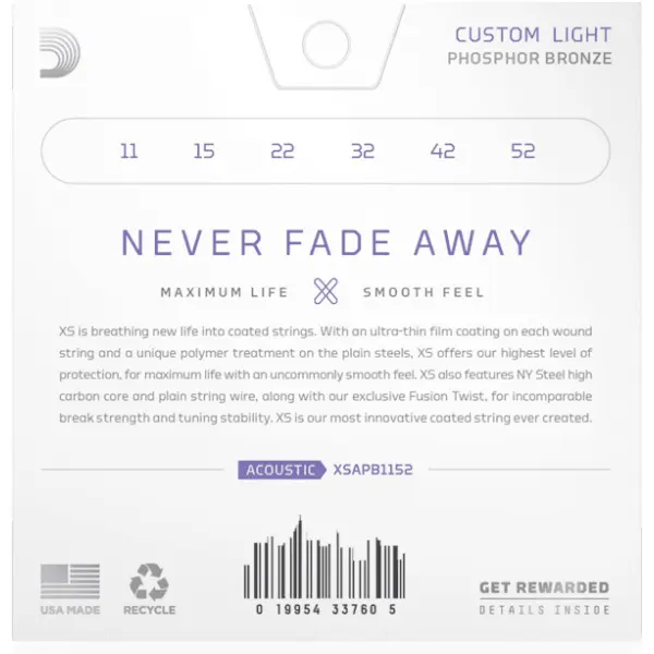 D'addario XS Phosphor Bronze Custom Light (.11-.52) - XSAPB1152 - Image 3