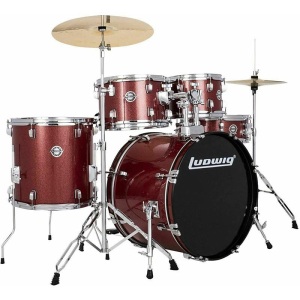Ludwig Accent Fuse 5-Pc Drum kit w/Cymbals + Hardware - Red Foil