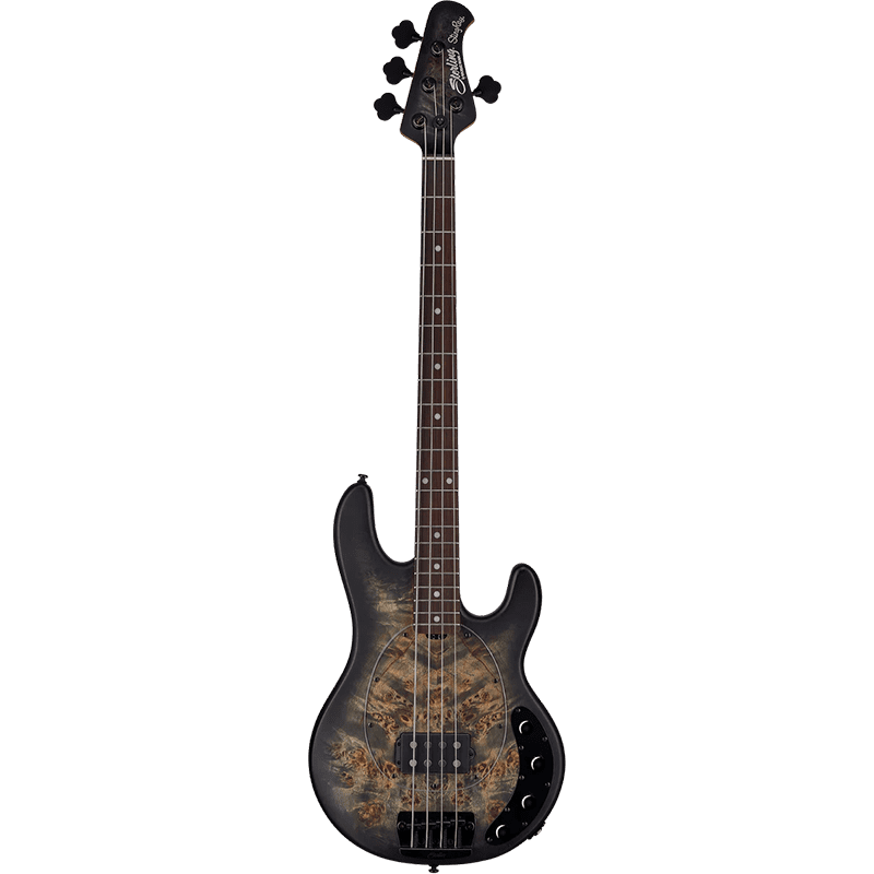 Sterling by Music Man Stingray Ray34PB - Poplar Burl - RW - Trans Black Satin