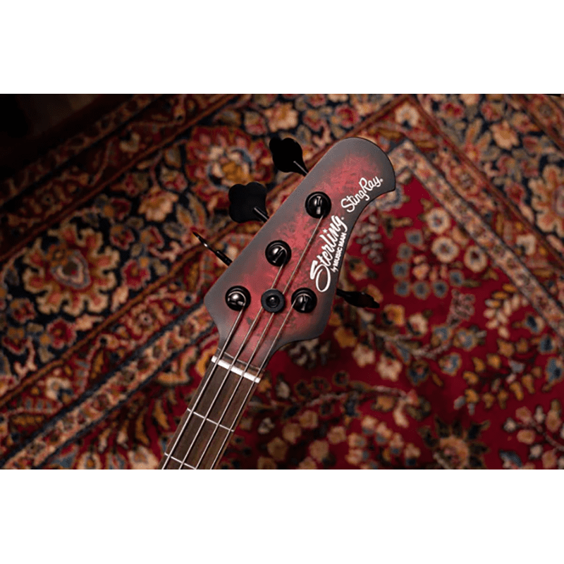 Sterling by Music Man Stingray Ray34PB - Poplar Burl - RW - Dark Scarlet Burst Satin