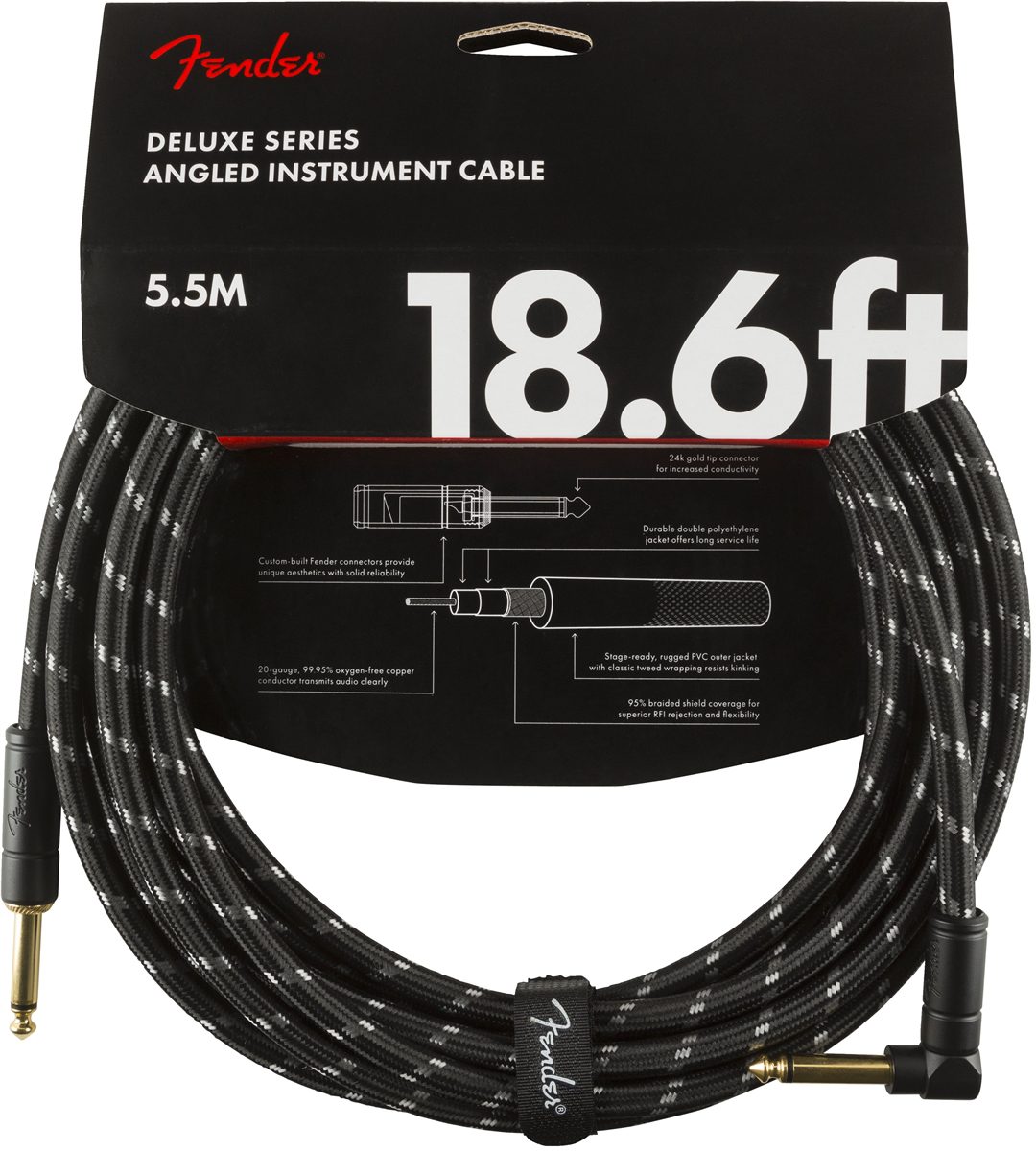 Fender Deluxe Series 18.6ft Straight/Angle Jack Instrument Cable - Black Tweed