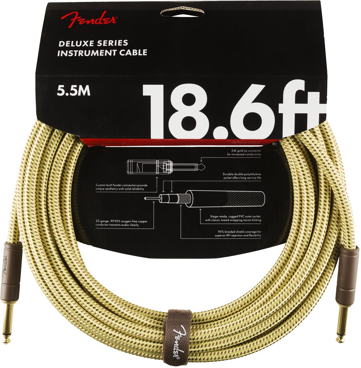 Fender Deluxe Series 18.6ft Straight/Straight Jack Instrument Cable - Tweed