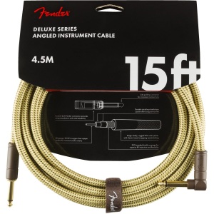 Fender Deluxe Series 15ft Straight/Angle Jack Instrument Cable - Tweed