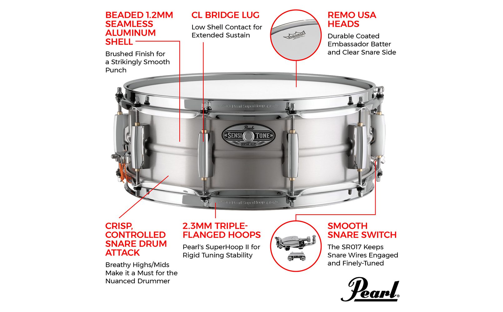 Pearl Sensitone Heritage Aluminum 14 x 5 STH1450AL - Image 8