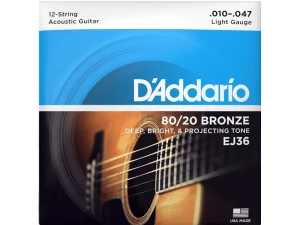 D'addario 12 String EJ36 80/20 (.10-.47) Regular Light