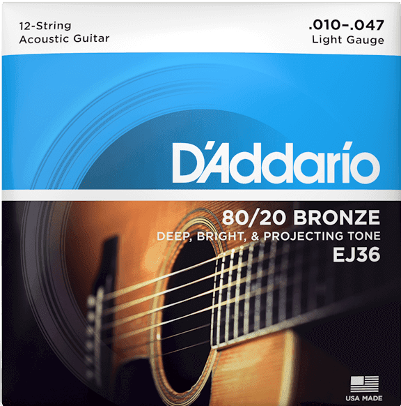 D'addario 12 String EJ36 80/20 (.10-.47) Regular Light