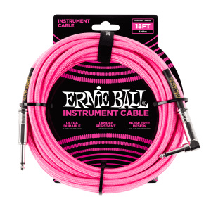 Ernie Ball 18' Braided Straight / Angle Instrument Cable - Neon Pink