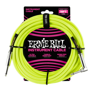 Ernie Ball 18' Braided Straight / Angle Instrument Cable - Neon Yellow