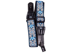 TGI Guitar Strap Woven Cotton Persian Stitch - Blue + White