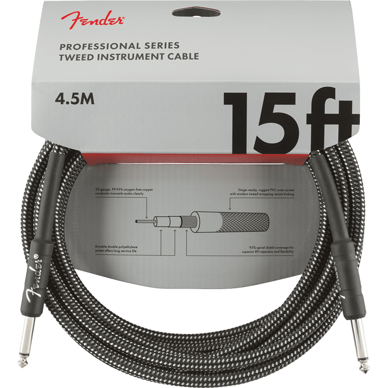 Fender Professional 15ft Instrument Cable - Gray Tweed