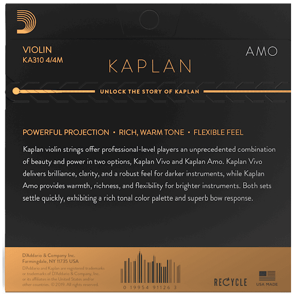 D'addario KA310 Kaplan Amo Violin Strings - 4/4 - Medium Tension - Image 2