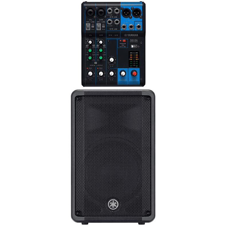 Yamaha DBR10 700w Powered Loudspeaker MG06X Mixing Console