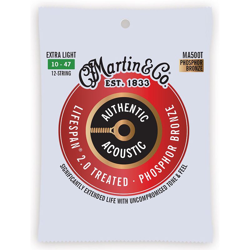 Martin Authentic Acoustic Lifespan 2.0 Phosphor Bronze Guitar Strings - Extra Light - 12-String - 10-47