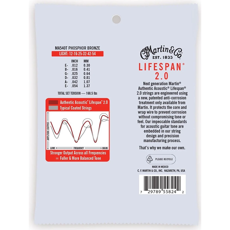 Martin Authentic Acoustic Lifespan 2.0 Phosphor Bronze Guitar Strings - Light - 12-54 - Image 3