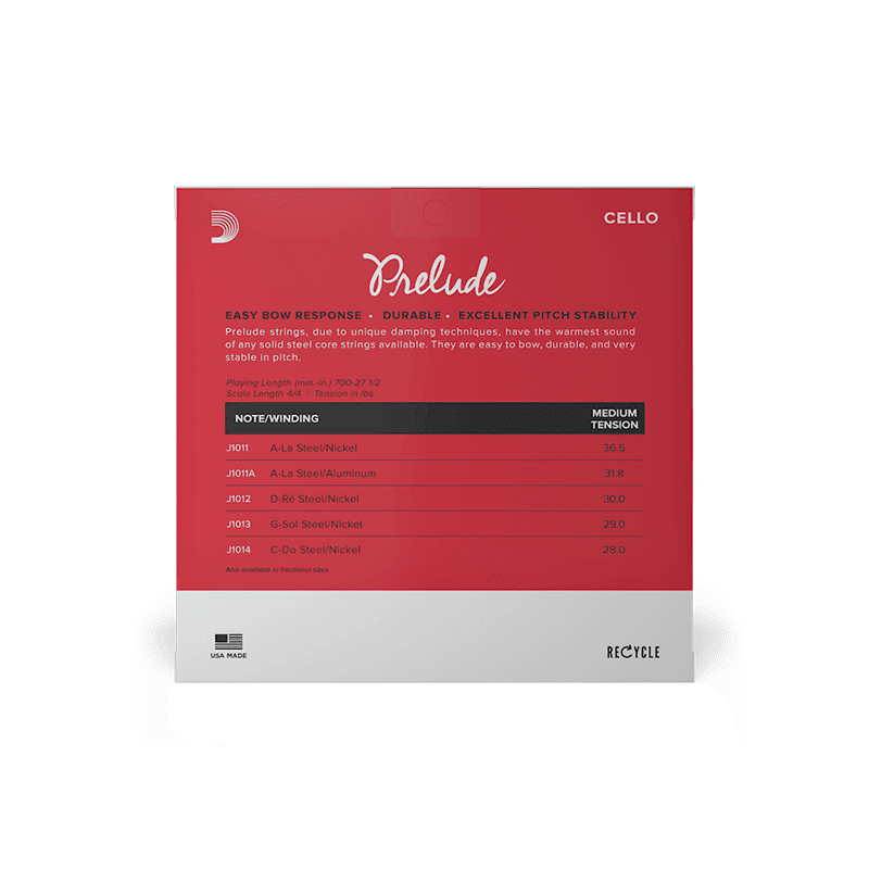 D'addario Prelude Cello String Set - 4/4 - Medium Tension - Image 4