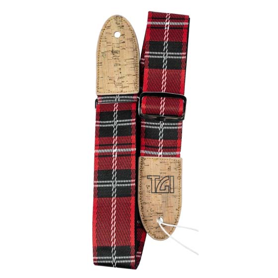 TGI Guitar Strap Woven Cotton Vegan - Tartan Red