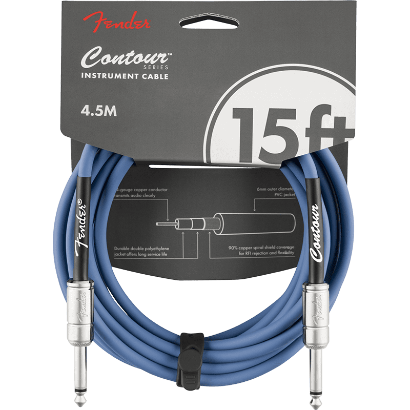 Fender Countour Series Instrument Cable 15ft - Lake Placid Blue