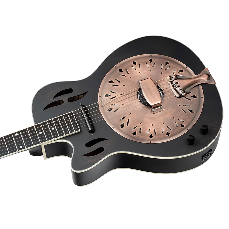 Ortega RRG40CE-LH Left Handed Resonator Guitar w/Pickup - Distressed Satin Black - Image 4