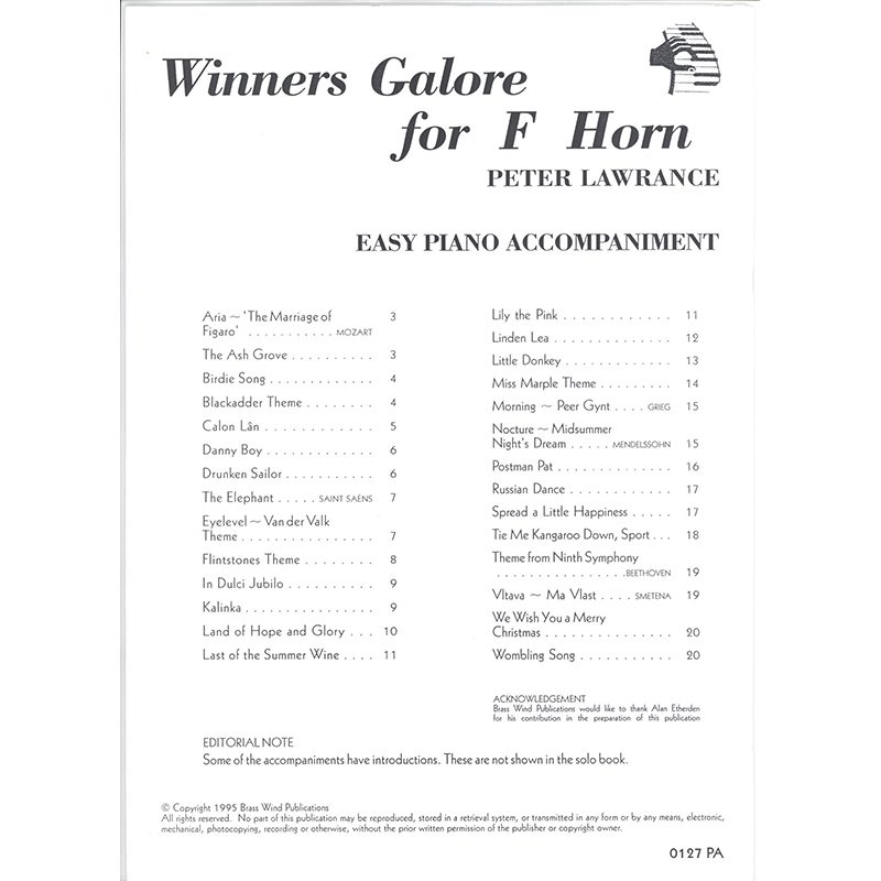 Winners Galore - Horn In F - Piano Accompaniment - Peter Lawrance