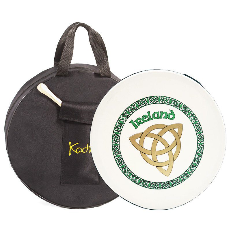 Koda Irish Bodhran - 16" - With Beater + Bag - Ireland Trinity Knot